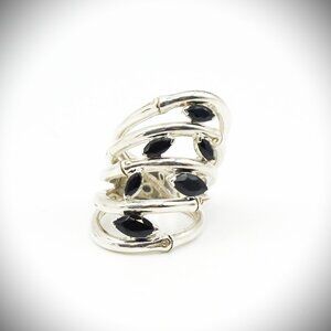 JOHN HARDY Sterling Silver & Black Spinel Bamboo Statement Ring Size 6